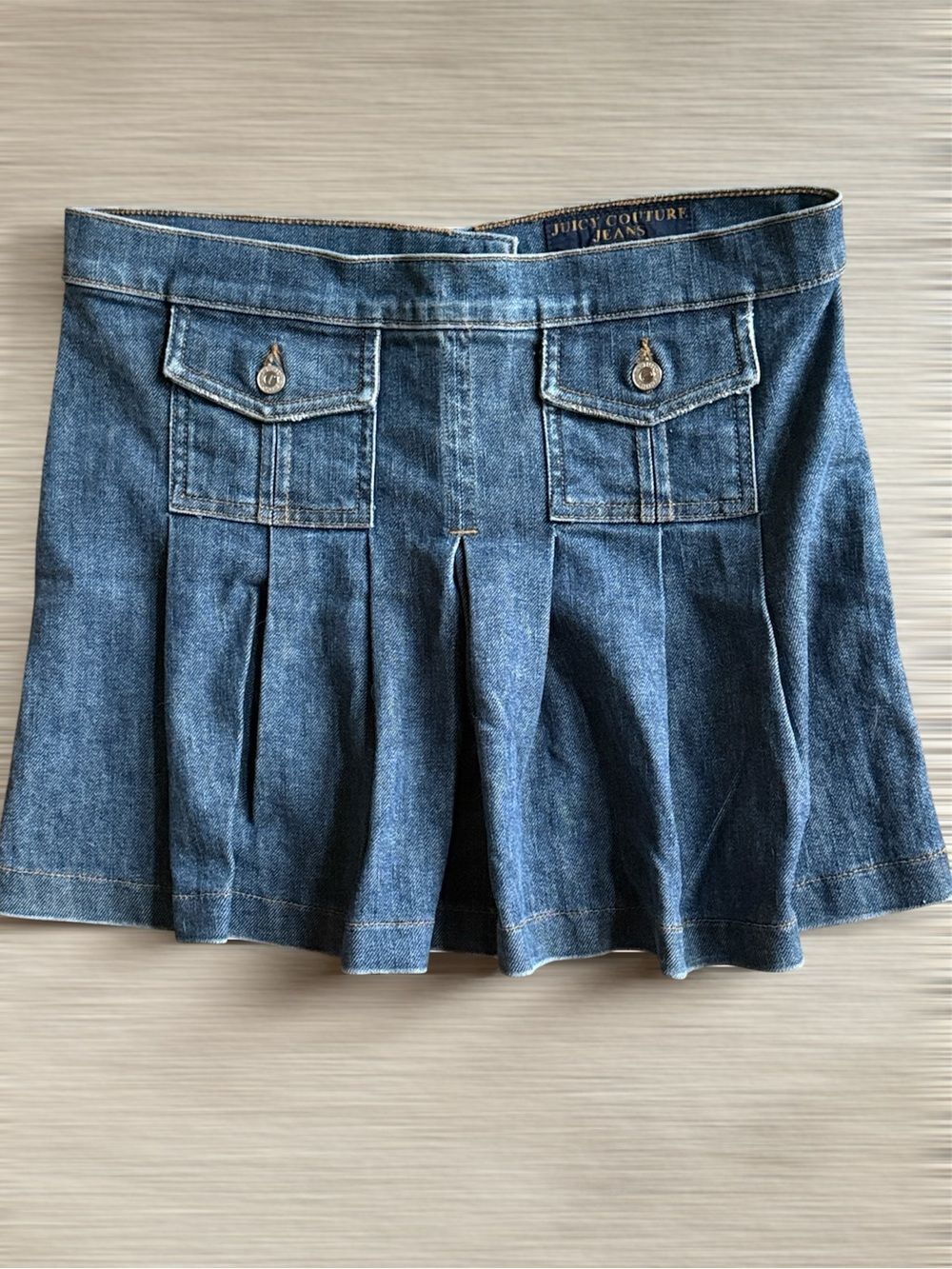 Juicy Couture Blue Denim Y2K Schoolgirl Mini Skirt with Front Pleats